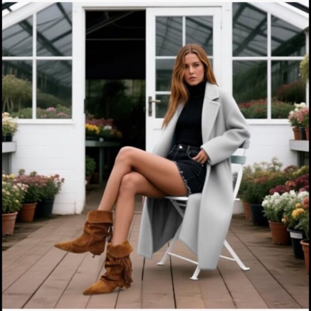 Slouchy Ankle Boots Pointed Toe Kitten Heels Wide Calf Boho Suede Fold Over new - Picture 2 of 8